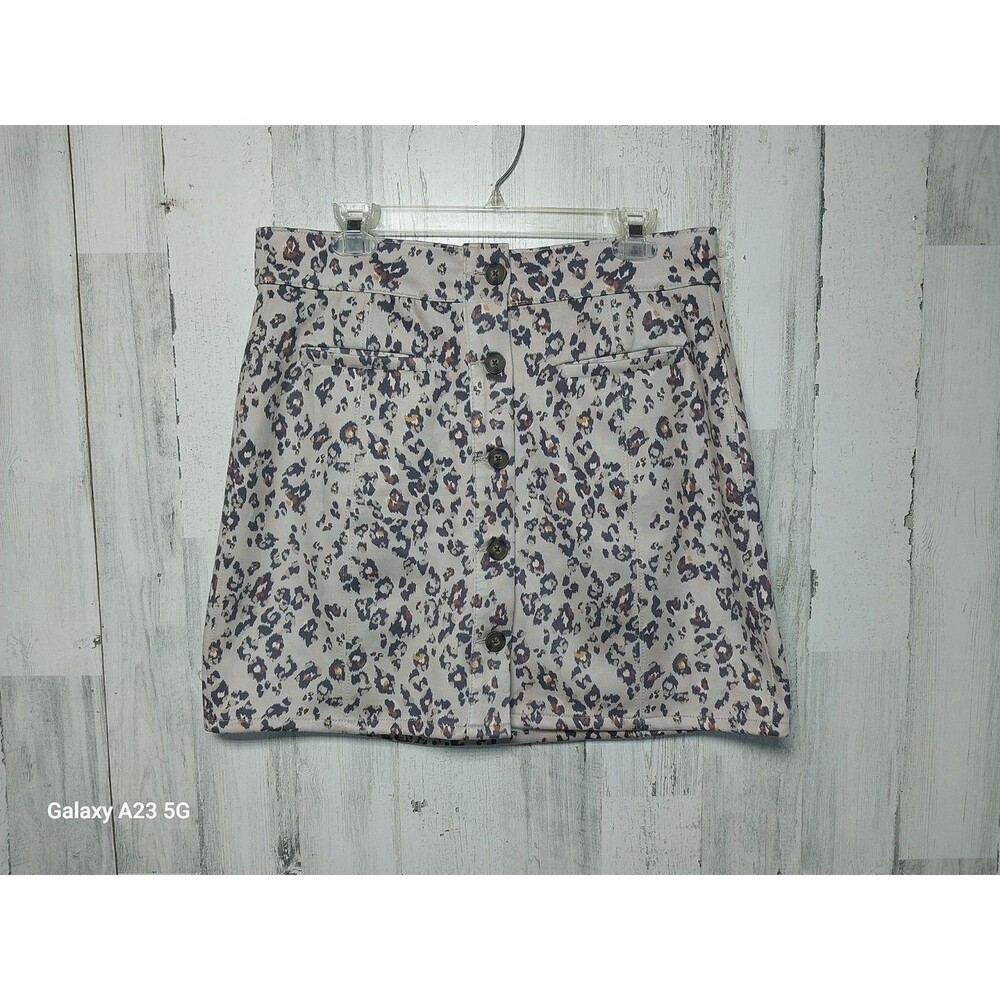 Maurices Skirt Women’s Leopard Animal Print Faux Suede Buttons Stretch Size 14